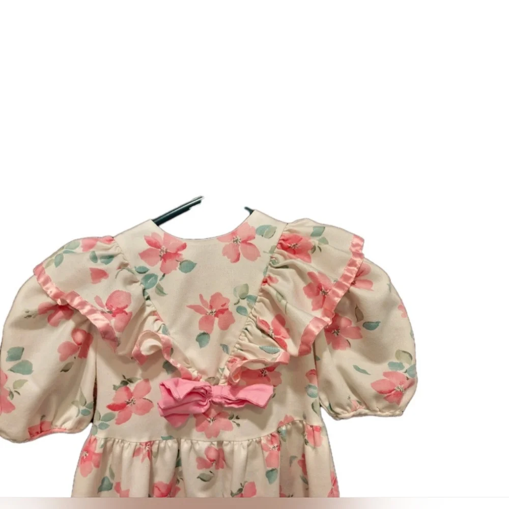 Vintage 80s Nannette Cottagecore Floral Ruffle Dress  Puff‎ Sleeves Size 5 Retro